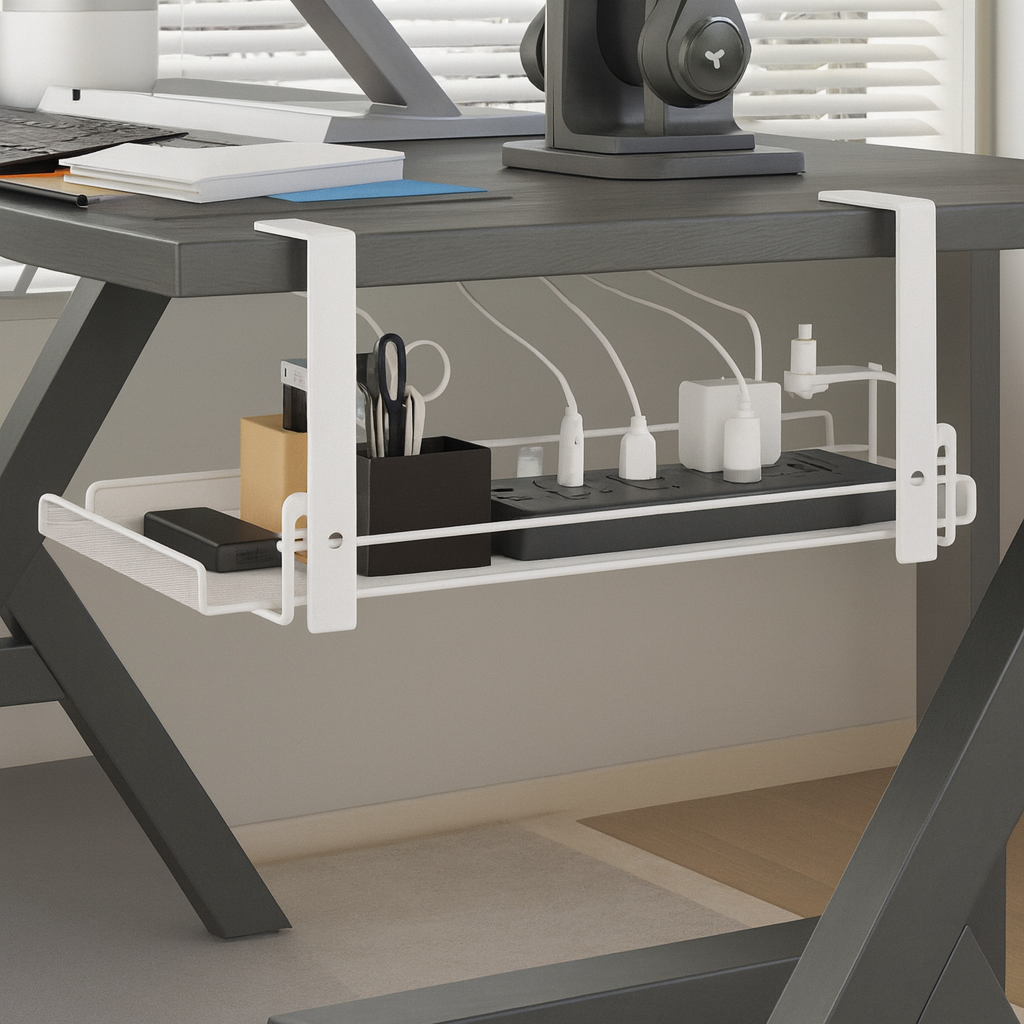 Plateau de gestion des câbles Slyora – Rangement discret sous bureau