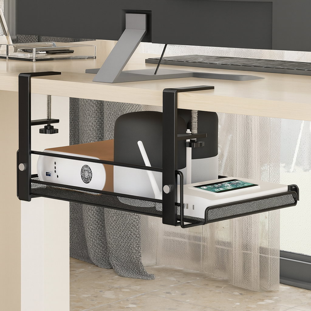 Plateau de gestion des câbles Slyora – Rangement discret sous bureau